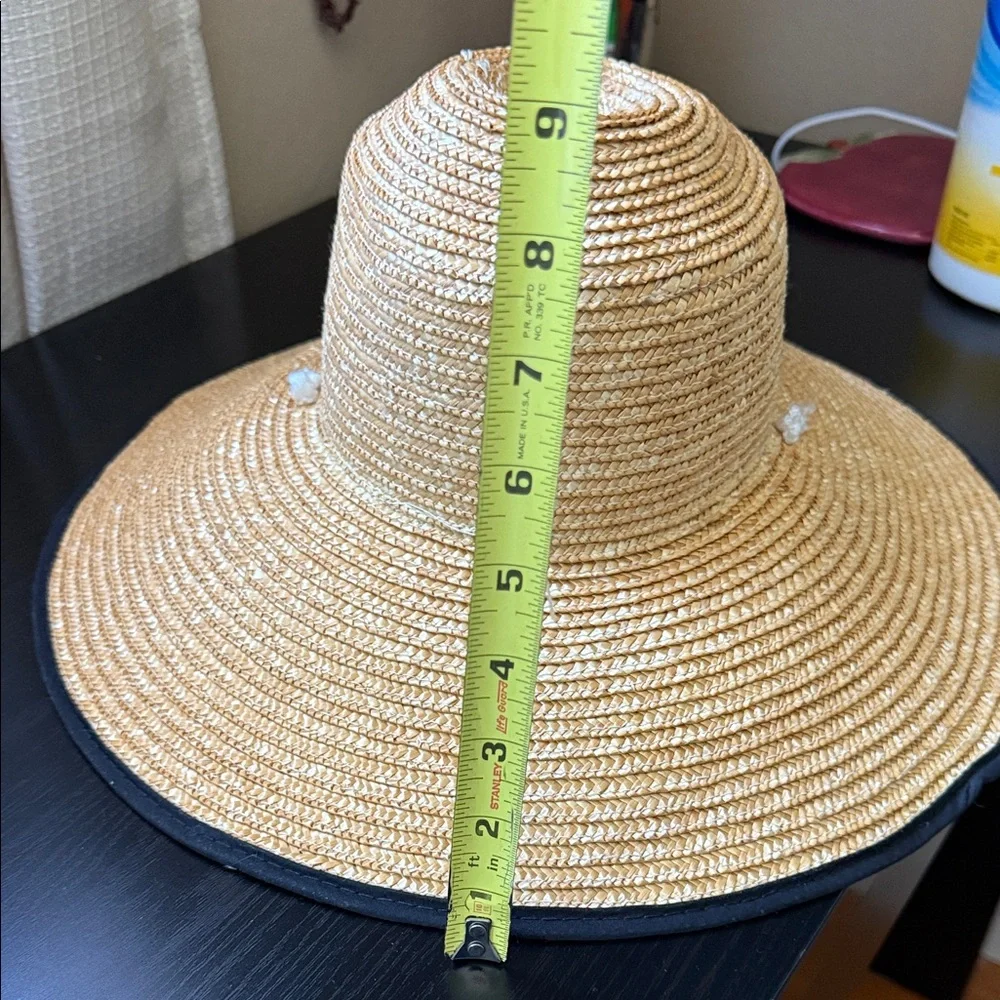 Natural Straw Wide Brim Hat with Black Trim and tie unisex